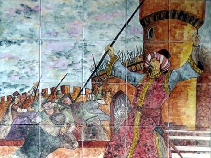 Painted tiles in the village of Juzcar, malaga, Spain