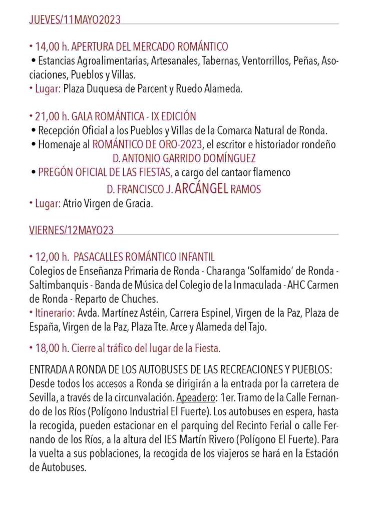 Ronda Romántica - Program of Events - May 11-13, 2023