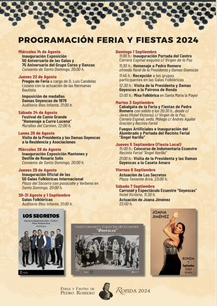 Feria Pedro Romero Ronda 2024 - Program of Events